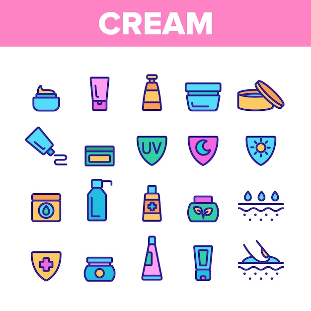 Healthy Cream Elements Icons Set