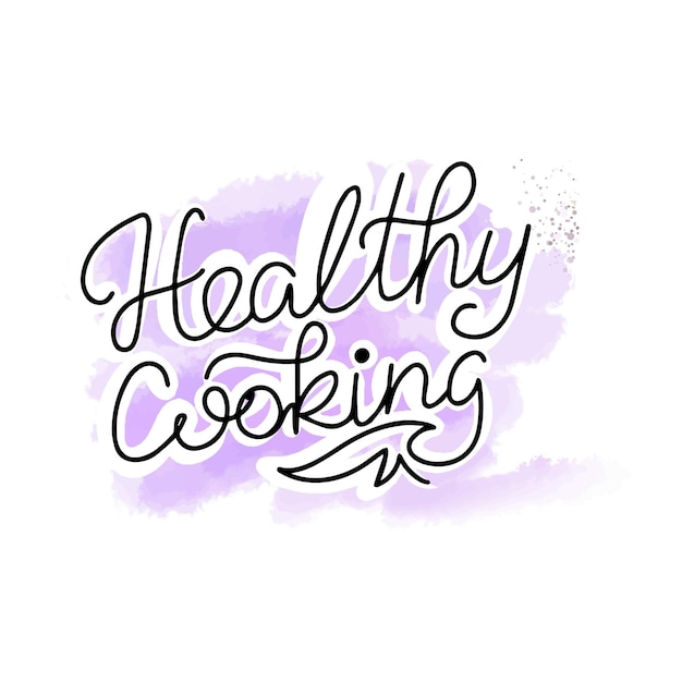 Healthy cuisine hand lettering on watercolor background doodle