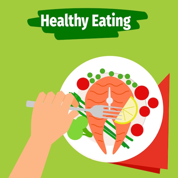 Healthy eating illustration with fish