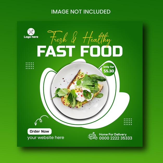 Fast food sano e deliziosa promozione sui social media di verdure e design di post di banner instagram