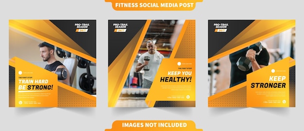 Healthy fit and gym training concept for instagram and social media post collection with photo template