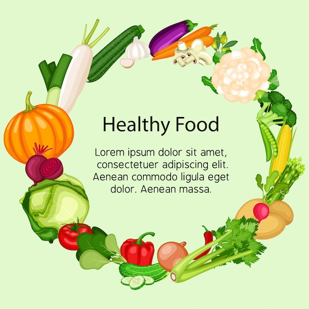 Набор значков здоровой пищи с плоским дизайном овощей