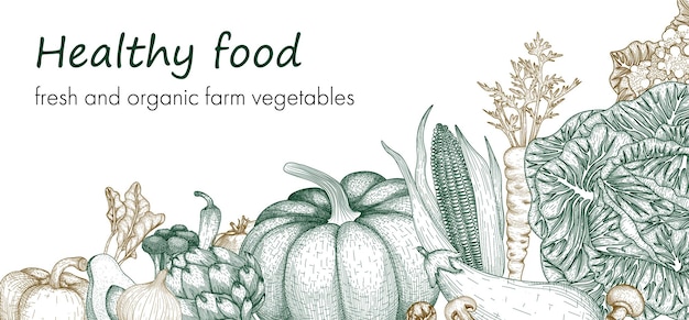 Healthy food banner template graphical linear vegetables