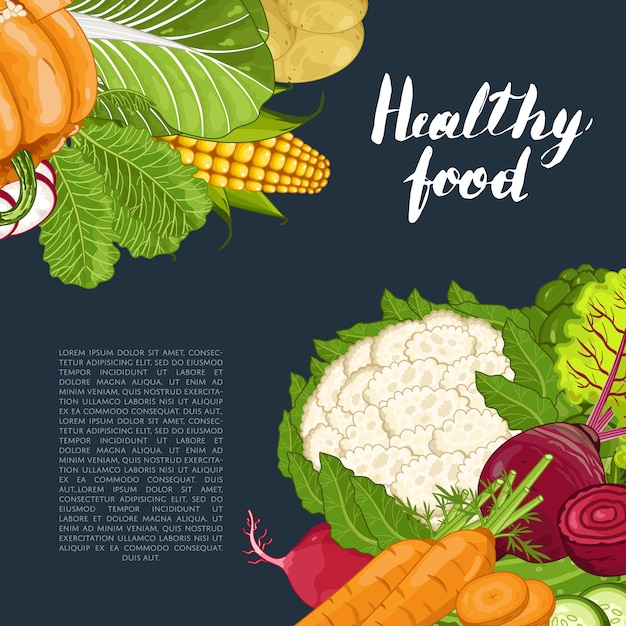 Vector healthy food banner with vegetable