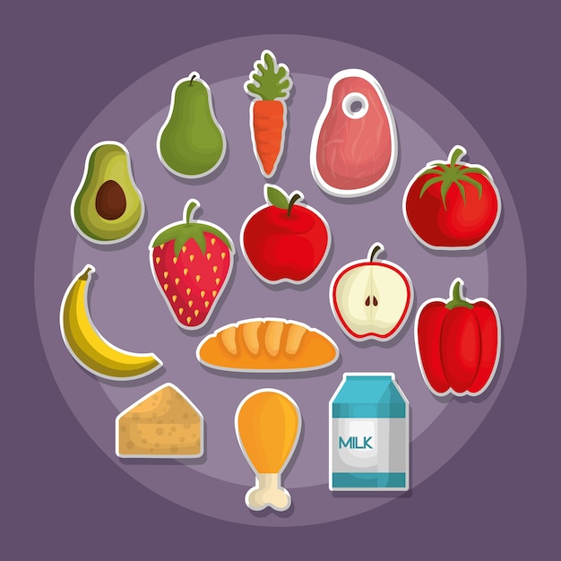 healthy food in circle shape nutrition related icons