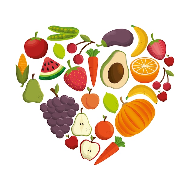 Vector healthy food concept heart shape icon