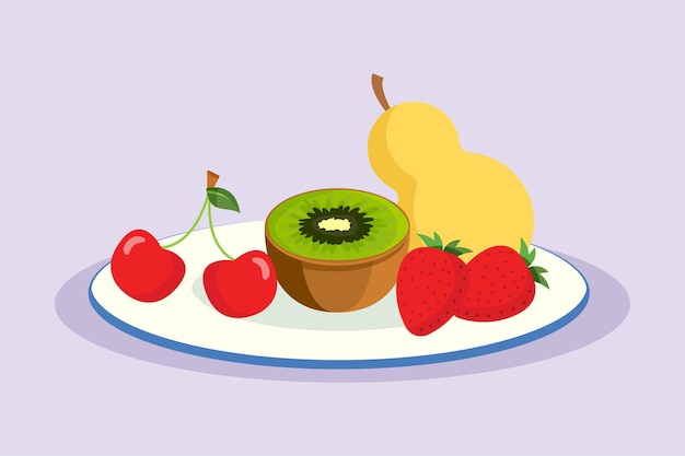 건강 식품 개념 야채 과일과 우유 컬러 평면 벡터 일러스트 절연
