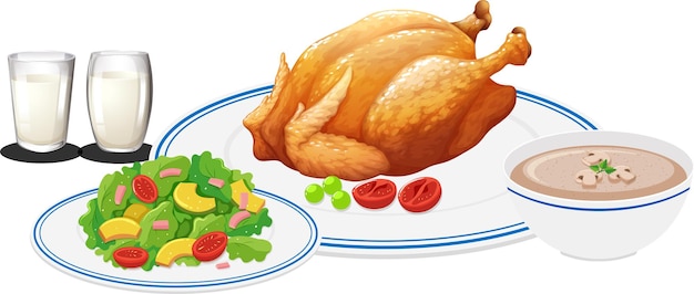 Vector healthy food concept with chicken and salad