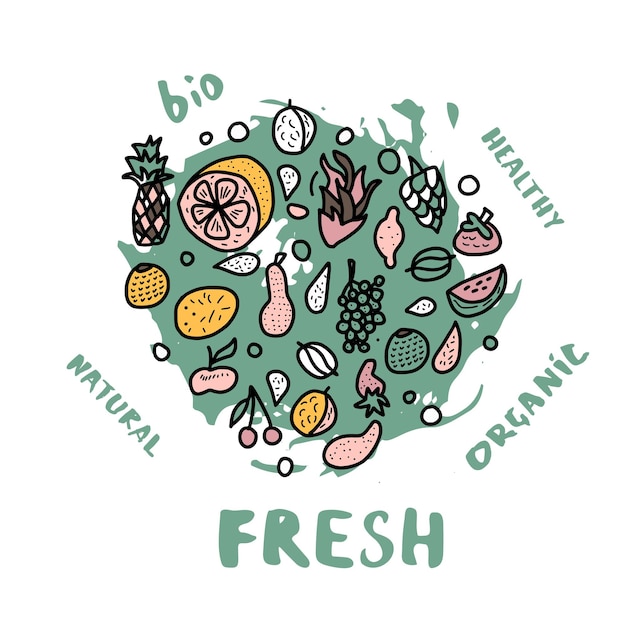 Vector healthy food concept with lettering vector design