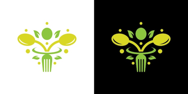 Healthy food diet logo design with spoon fork and leaf design graphic vector