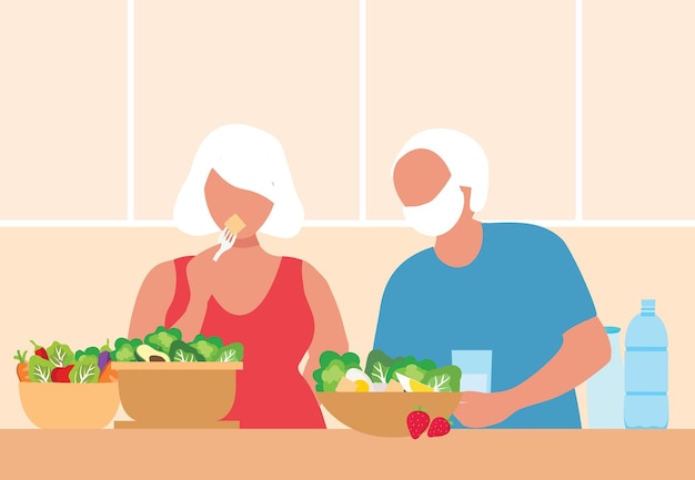 Healthy food for elderly woman concept old man and woman eating healthy food elderly care