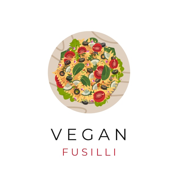 Vettore cibo sano fusilli pasta vegan illustration logo