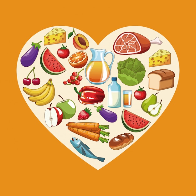 Vector healthy food in heart shape