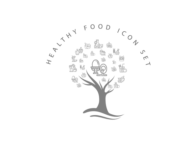 Набор иконок здоровой пищи на белом фоне premium векторы