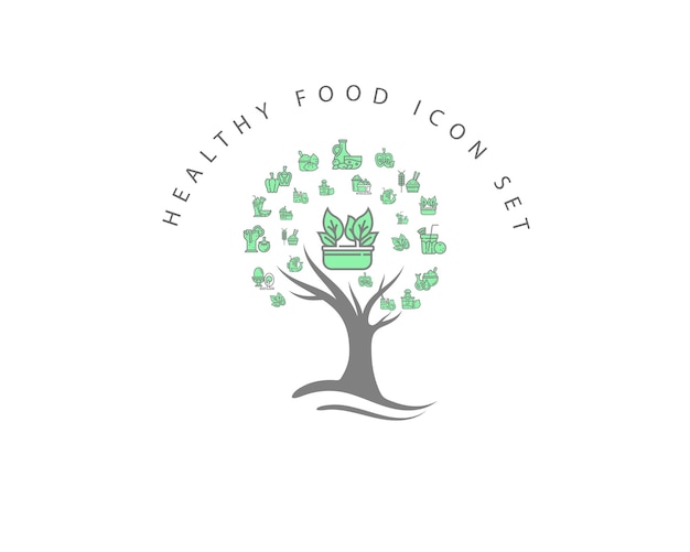 Healthy food icon set on white background Premium Vector