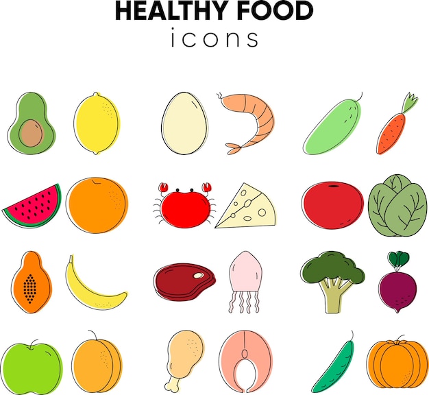 Здоровые иконки продукты питания