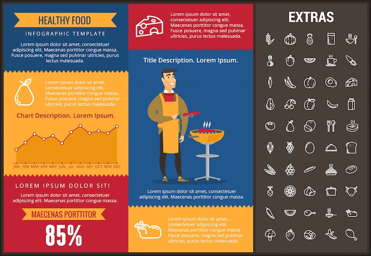Vector healthy food infographic template, elements, icons