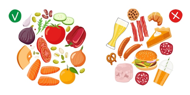 건강한 음식과 정크 푸드 적절한 영양 섭취의 이점 다이어트 선택
