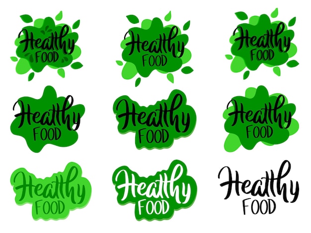 Vector healthy food  large set of eco friendly and organic bright labels
