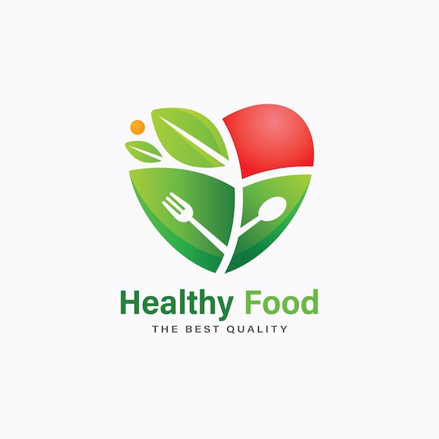 Healthy food logo design template symbol food with leaf logo design concept vector