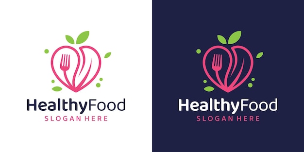 Vector healthy food logo design with fork love and leaf design graphic vector