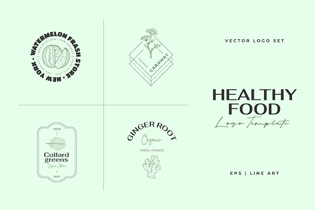 Vector healthy food logo template hand drawn illustrations for for restaurant