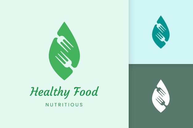 Vector healthy food logo with fork and leaf shape