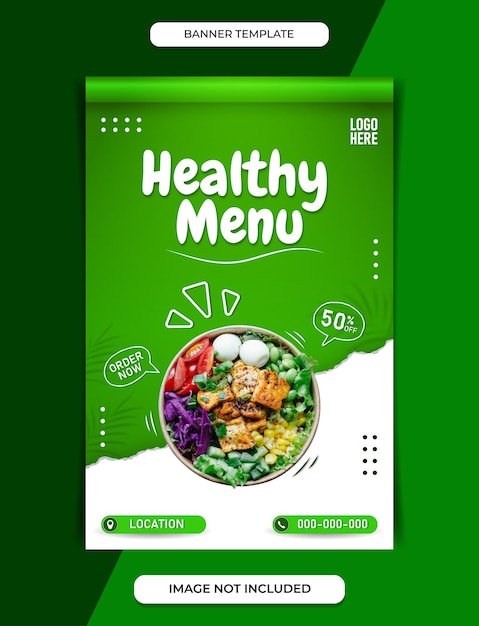 Healthy food menu banner sjabloon voor social media verhalen en voor afdrukken