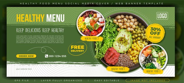 Healthy food menu social media cover or web banner template