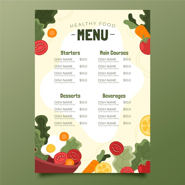 Vector healthy food menu template