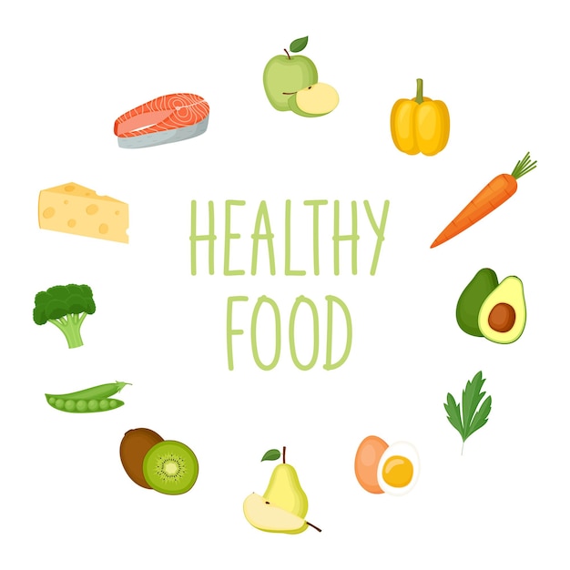 Healthy food Motivational banner Vegetables fruits healthy products Vector illustration