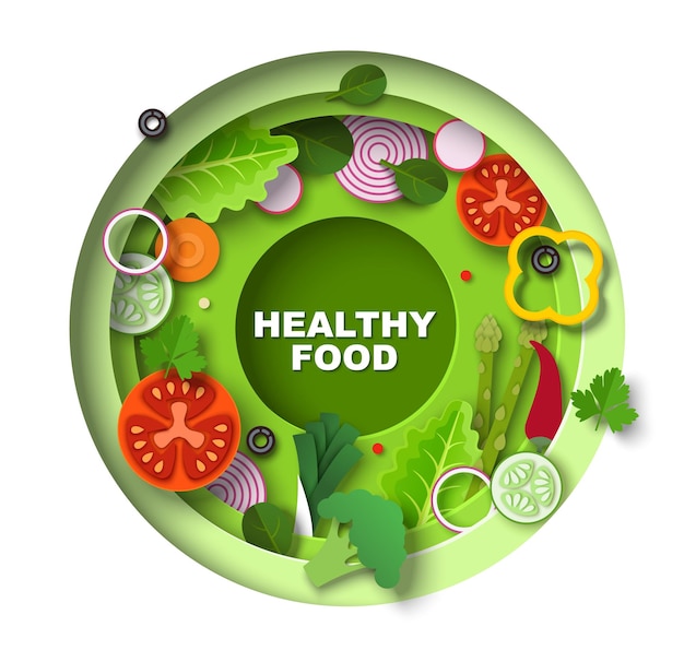 Vector healthy food paper cut craft vector poster