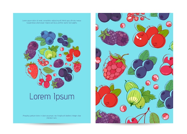 Healthy food poster template with berries