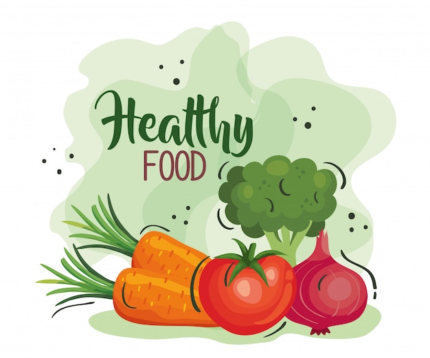 Плакат здоровой пищи с морковью и овощами