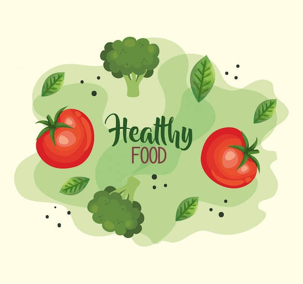 Vector healthy food poster with tomatoes and vegetables