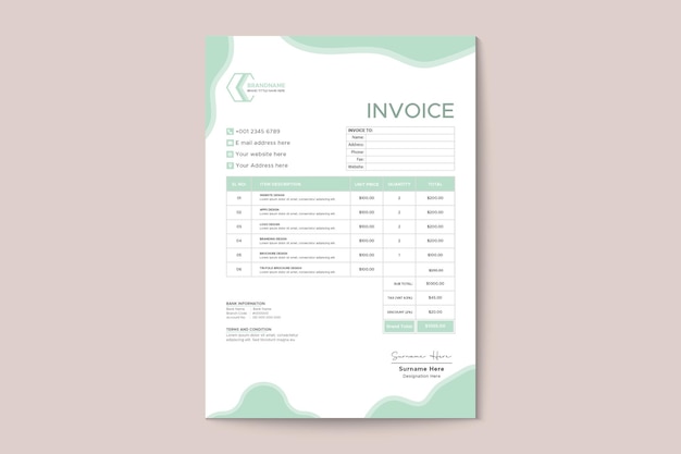 Healthy food and restaurant bill quotation invoice template