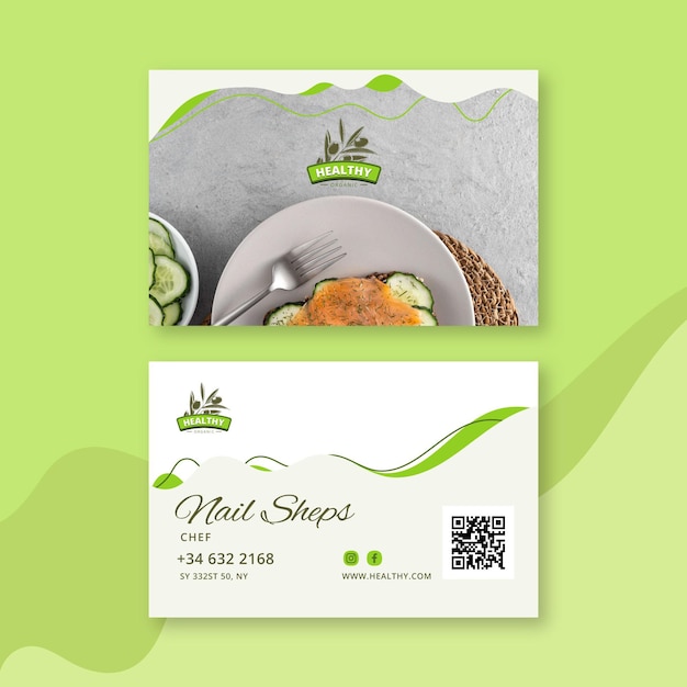 Healthy food restaurant double-sided horizontal business card template