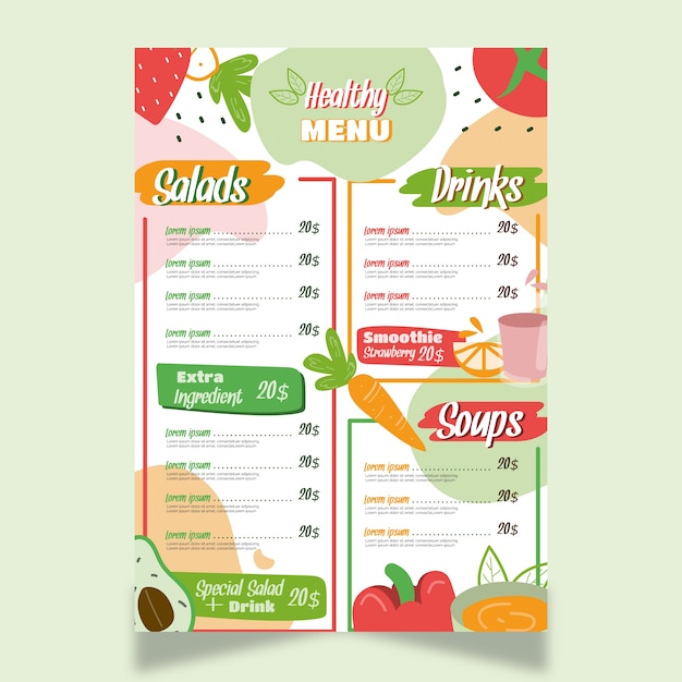 Progettazione di menu ristorante cibo sano