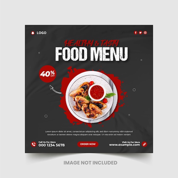 Healthy food and restaurant menu social media post and square web banner template