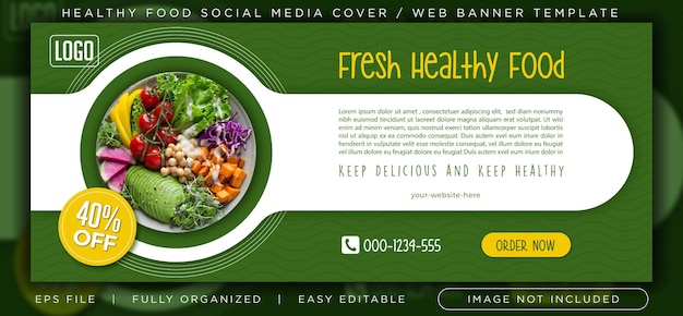 Healthy food social media cover or web banner template