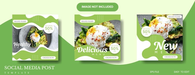 Healthy food social media post template design for promotion in green and white color