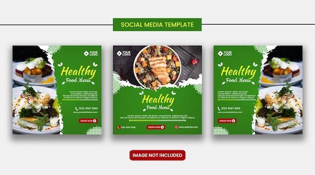 Healthy food square banner social media post template collection