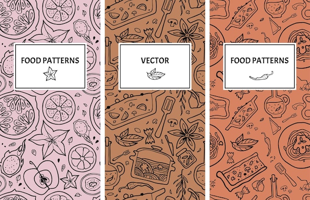 Healthy food vegetarian Seamless patterns set