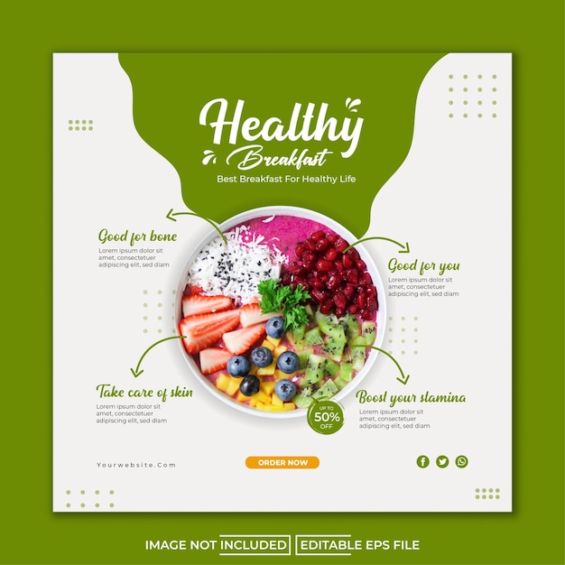 Healthy food with green background social media post template