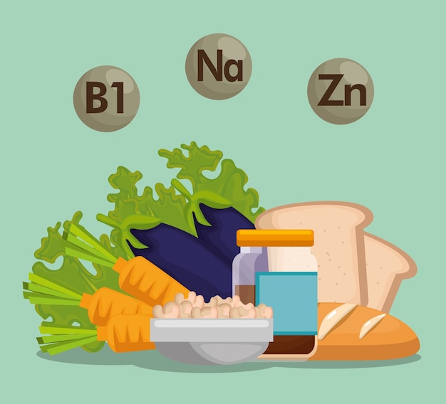 Vettore cibo sano con fatti nutrizionali