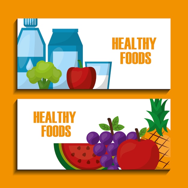 healthy foods banners water milk juice fruits banners 