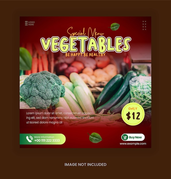 건강한 신선한 식료품 야채 소셜 미디어 포스트 프로모션 템플릿 붉은 색