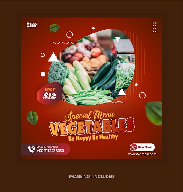 Vettore colore rosso del modello di promozione post sui social media di verdura fresca sana