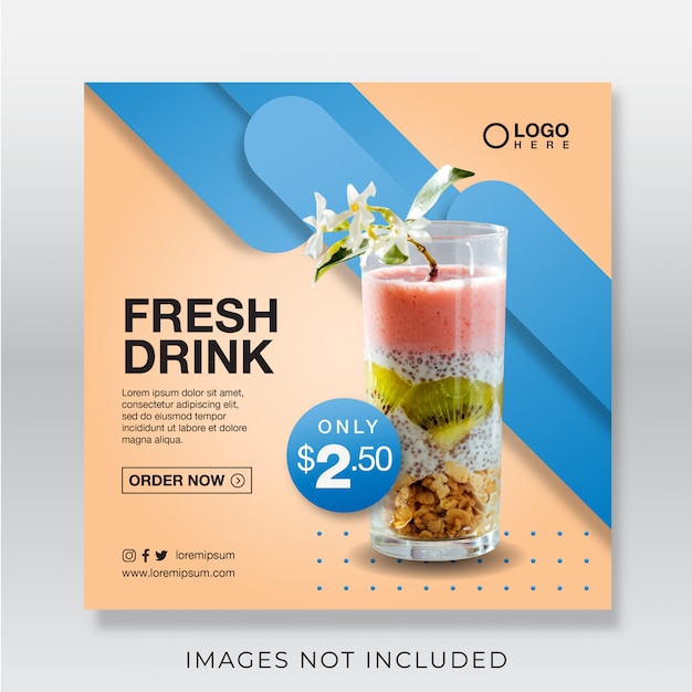 Vector healthy fresh juice drink banner for social media post template