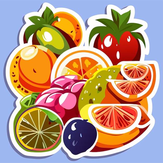 Vector healthy fruit sticker set illustration